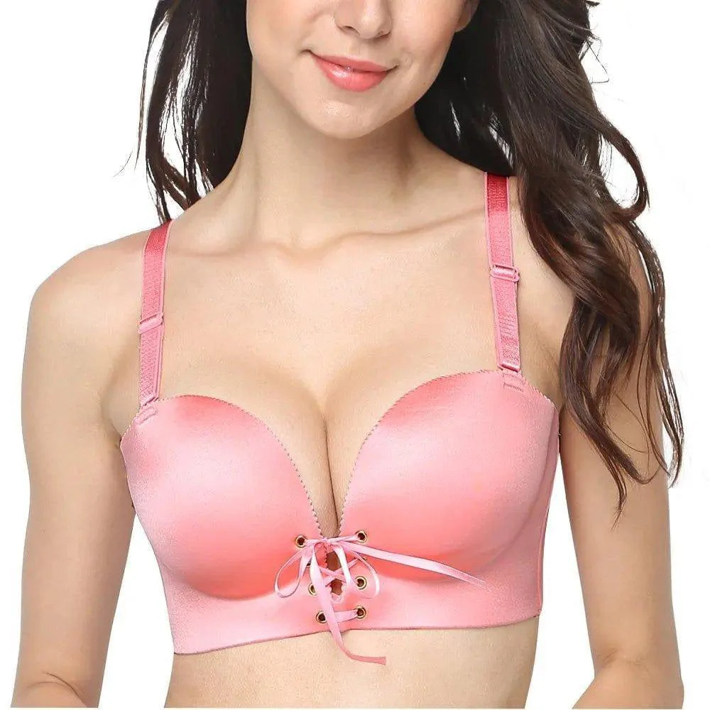 "Add Two Cups" Padded Wireless Plunge Push Up Bra - Image 3