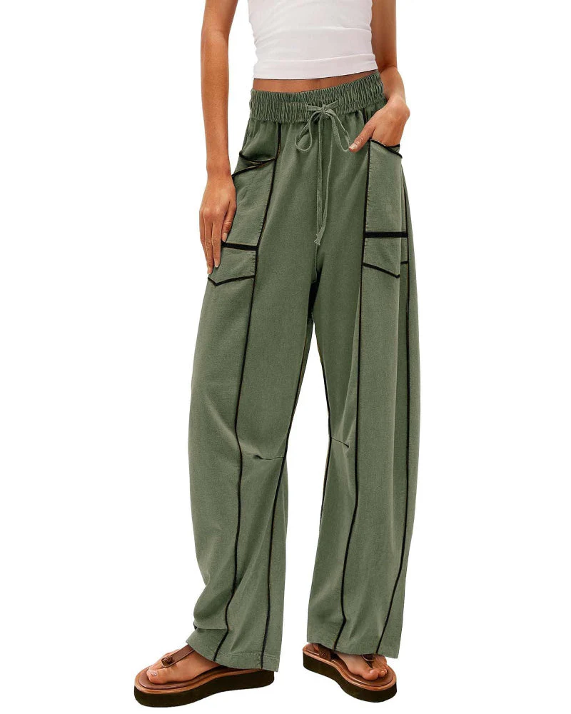Womens Baggy Barrel Pants Wide Leg Lounge Drawstring Sweatpants with Pockets - Image 7