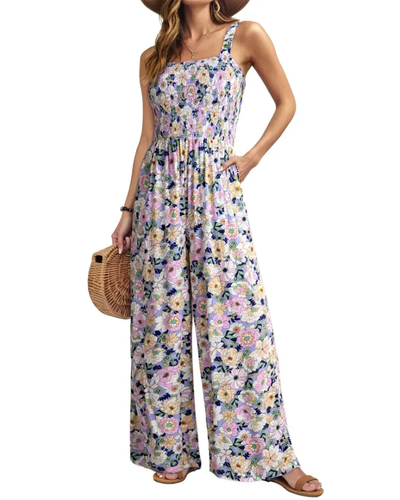 Bohemian Sleeveless Wide Leg Jumpsuit With Pockets - Image 3