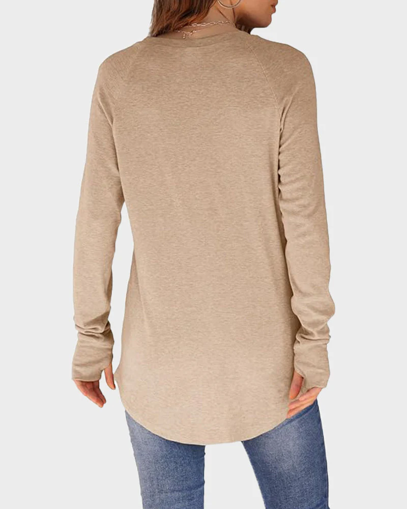 Casual Thumbhole Long Sleeve Top - Image 4