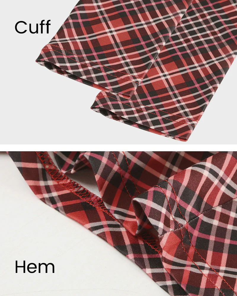 Christmas Plaid Long Sleeve Deep V Button Front Romper - Image 10