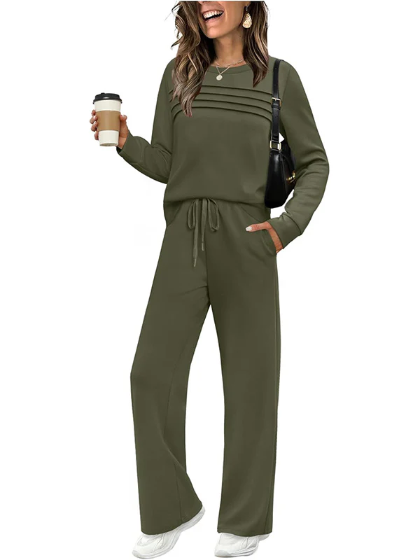 Women's Crew Neck Top & Drawstring Pants Set - Image 10