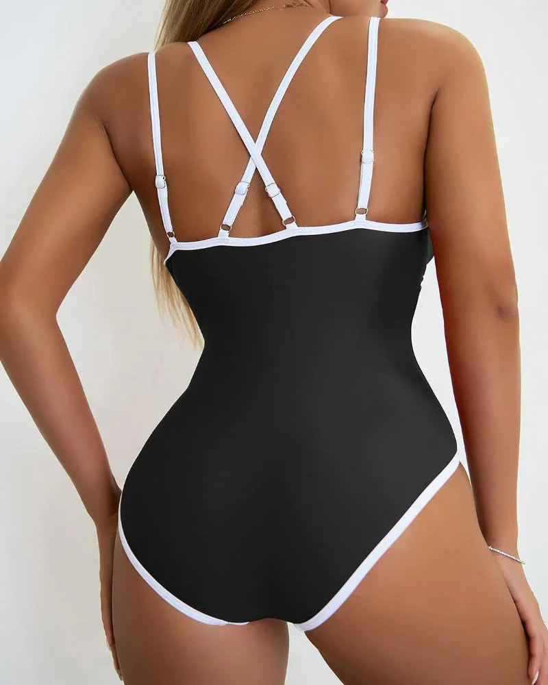 Solid Color Fashion Slim Straps Backless Sexy Bikini Swimsuit - Image 4
