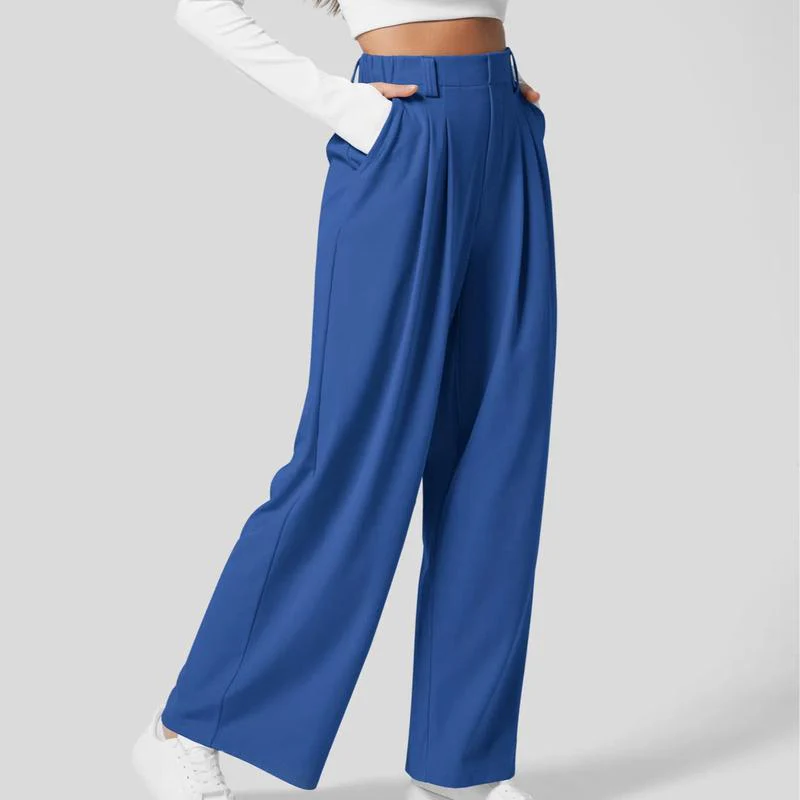 Flex High Waisted Plicated Side Pocket Wide Leg Waffle Work Pants - Image 17