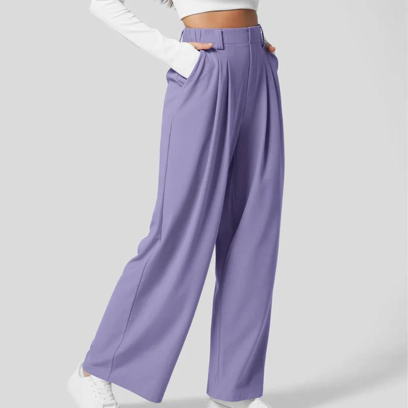 Flex High Waisted Plicated Side Pocket Wide Leg Waffle Work Pants - Image 18