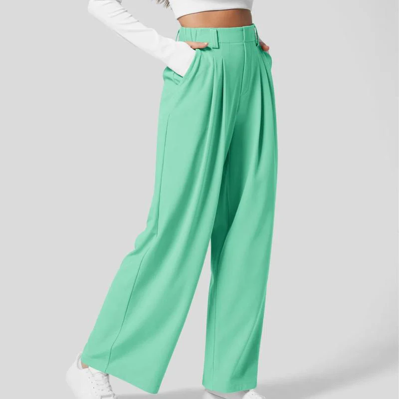 Flex High Waisted Plicated Side Pocket Wide Leg Waffle Work Pants - Image 20