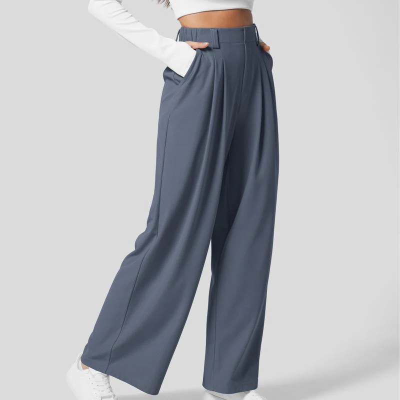 Flex High Waisted Plicated Side Pocket Wide Leg Waffle Work Pants - Image 7