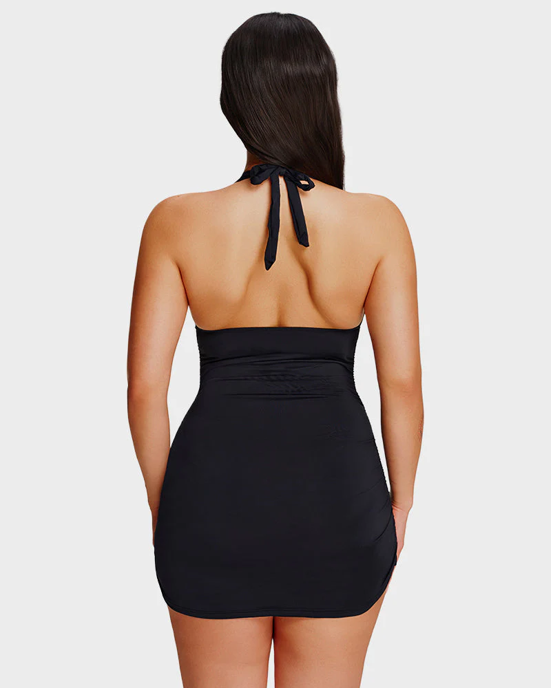 Halter V-Neck Tummy Control Swim Dress - Image 7