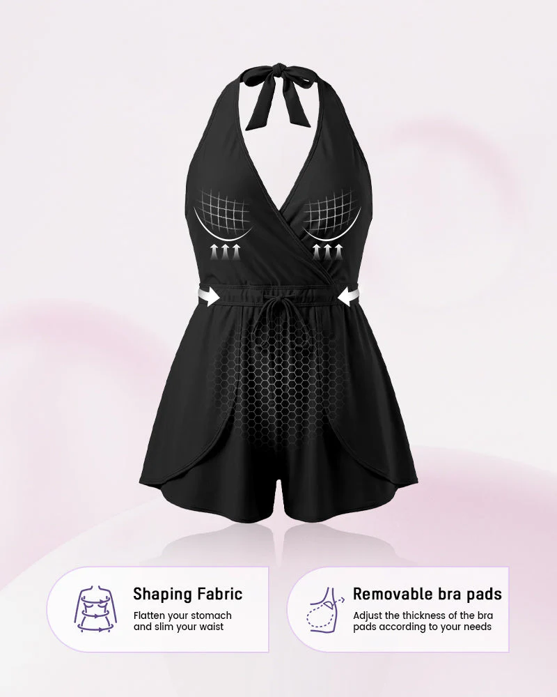 Halter V-Neck Tummy Control Swim Romper - Image 2