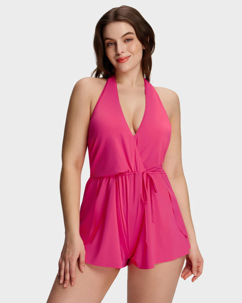 Halter V-Neck Tummy Control Swim Romper - Image 8