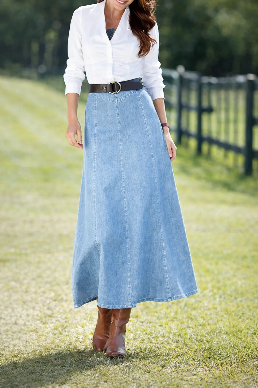 2026 New In Spring丨High-Waist A-Line Denim Maxi Skirt - Image 8