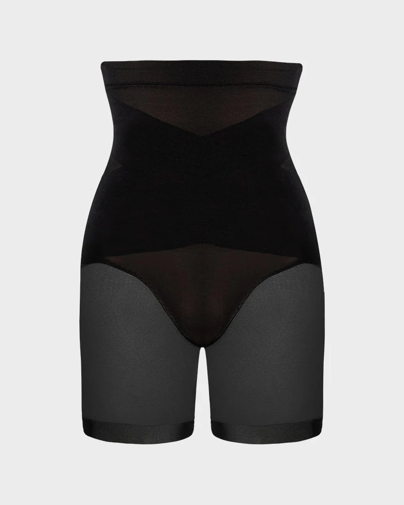High Waist Criss-Cross Mesh Shaping Mid-Thigh Shorts - Image 10