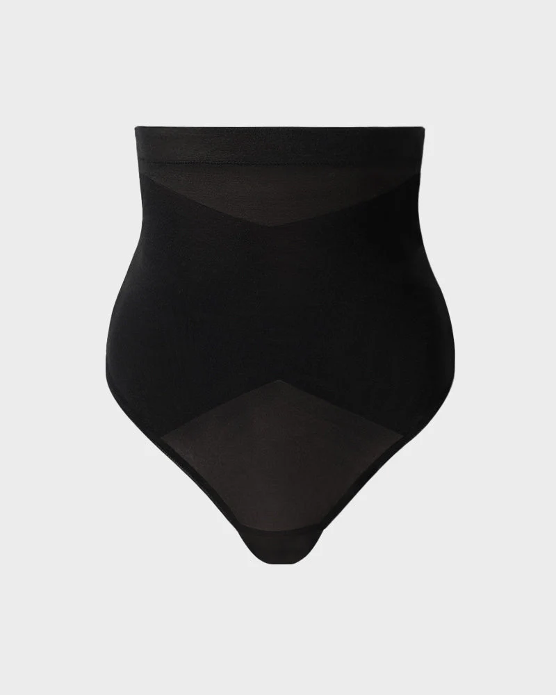 High Waist Criss-Cross Mesh Shaping Thong Panty - Image 4
