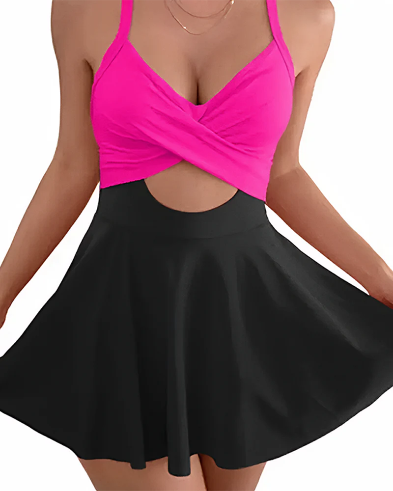 High Waist Cutout One Piece  Tummy Control Swimdress - Image 13