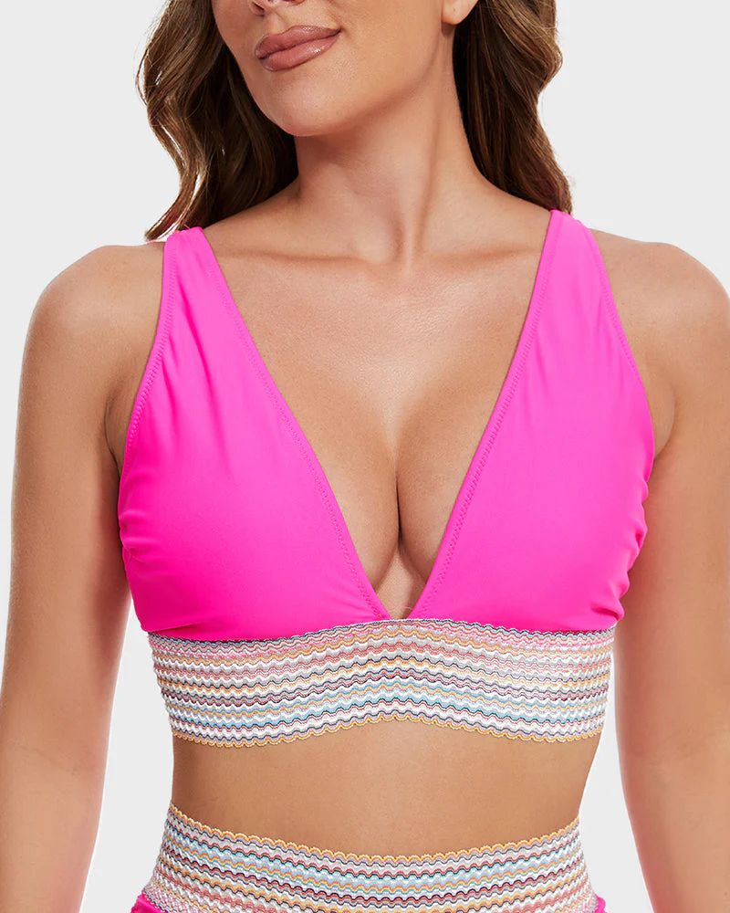High Waisted Tummy Control Color Block Bikini Sets - Image 14