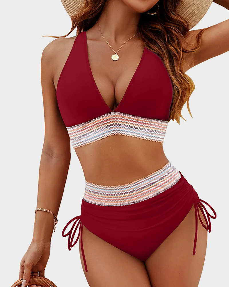 High Waisted Tummy Control Color Block Bikini Sets - Image 51