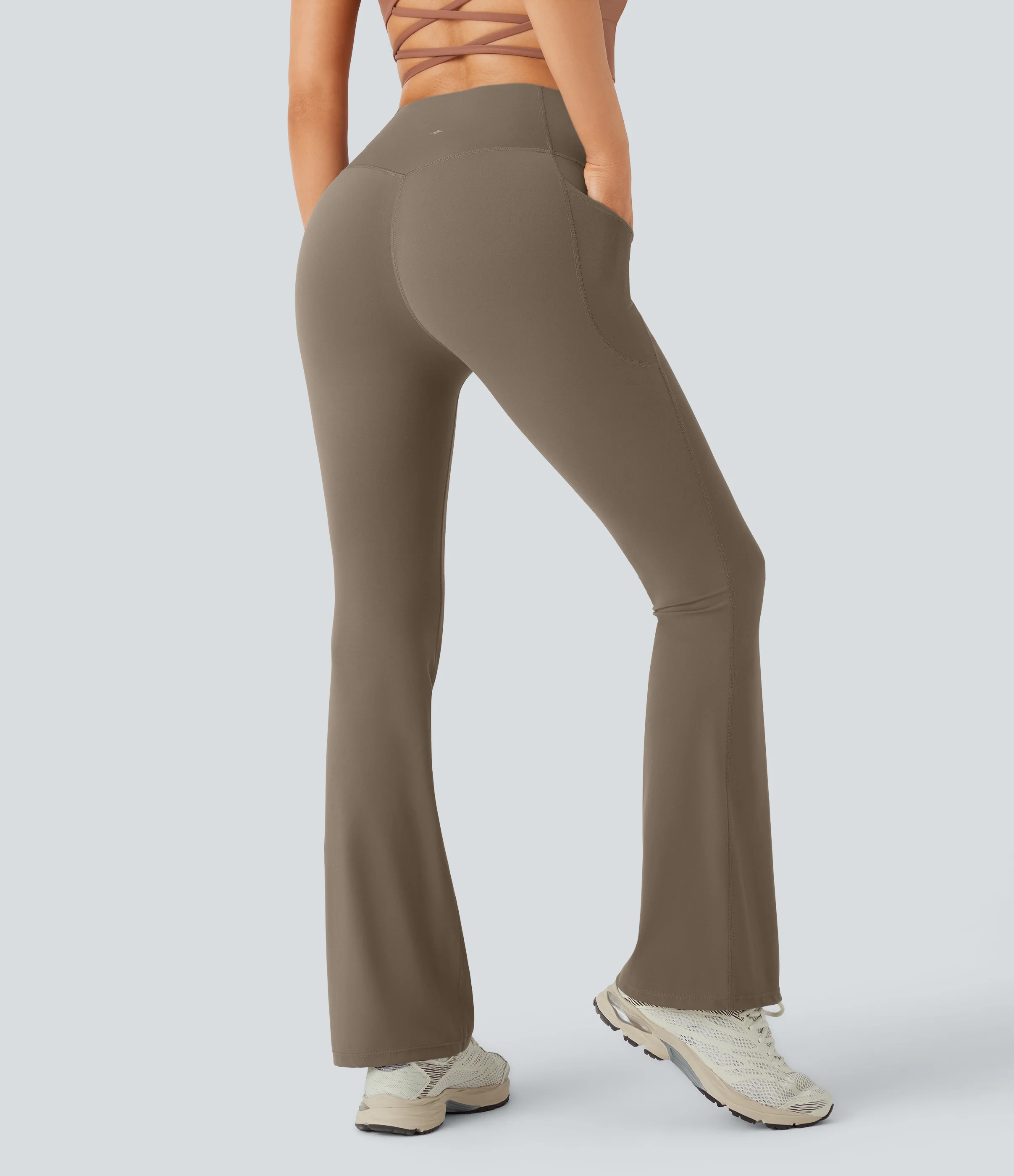 High Waisted Tummy Control Pocket Shaping Yoga Bootcut Leggings - Image 12