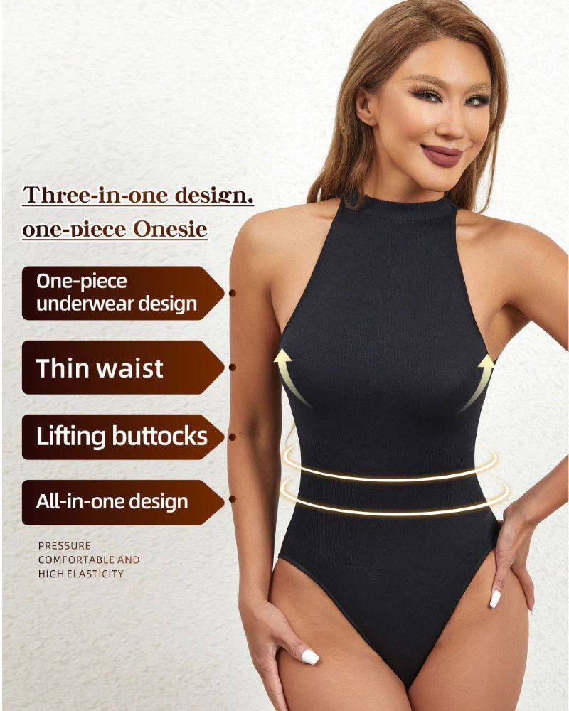 Ladies Turtleneck Sleeveless Outgoing Thong Tight Body Shaper Jumpsuit - Image 3