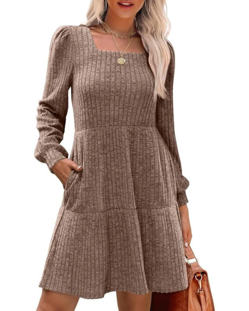 Womens Long Sleeve Square Neck Sweater Dress - Image 9