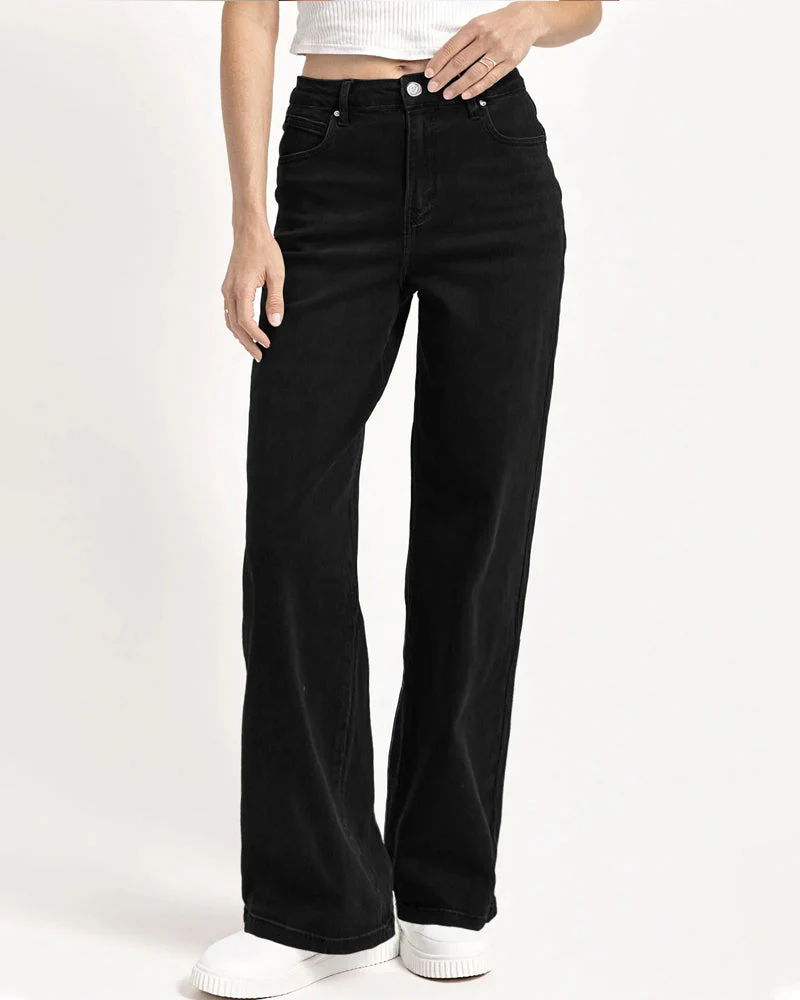 Minimalist High Waist Denim Stretch Wide Leg Jeans - Image 12