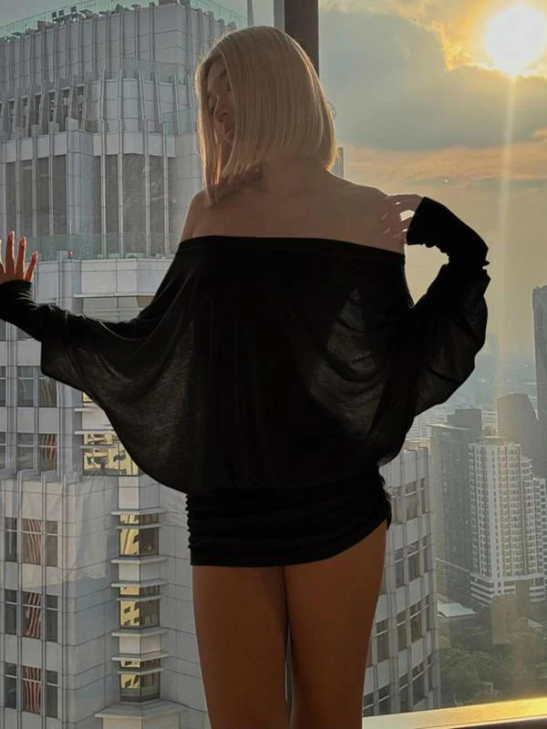 Off Shoulder Sheer Ruched Mini Dress for Party & Holiday - Image 8