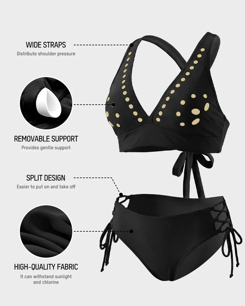 Petal Hollow V-Neck Two-Piece String Bikini Set - Image 2