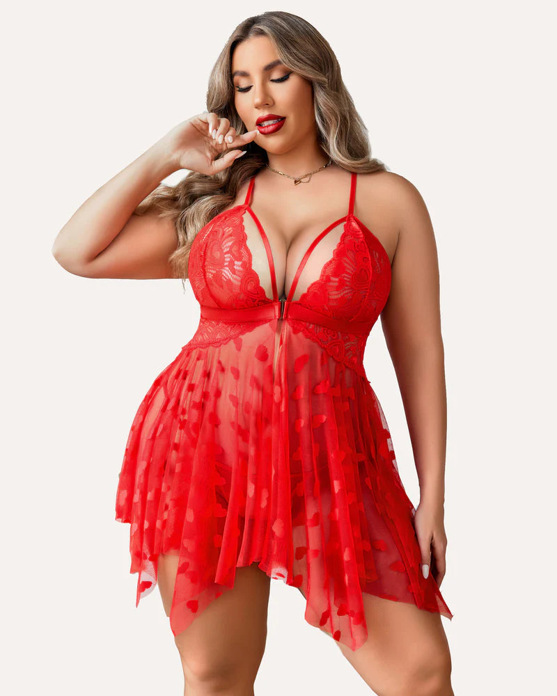 Plus Size Lace Front Slit Nightdress - Image 10