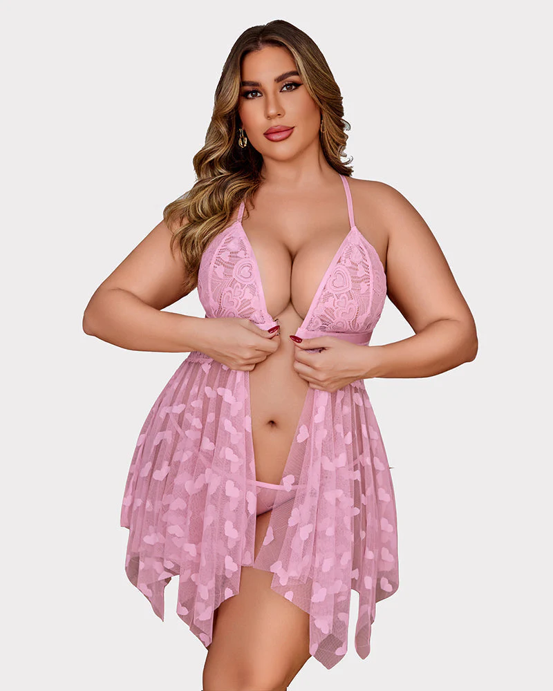 Plus Size Lace Front Slit Nightdress - Image 19