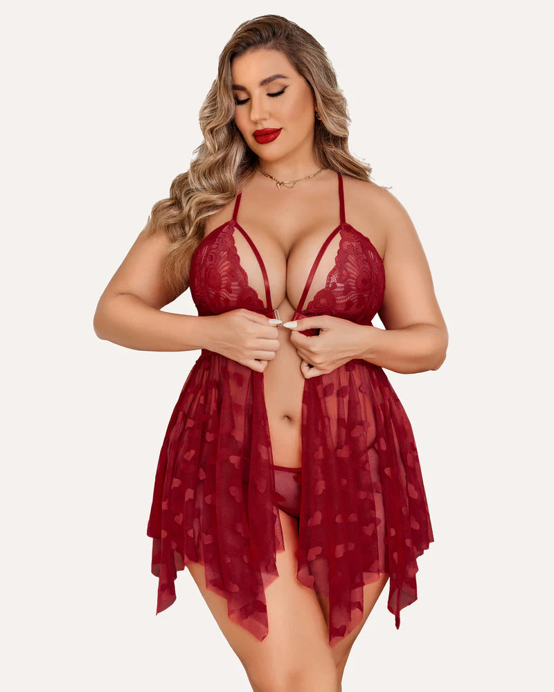 Plus Size Lace Front Slit Nightdress - Image 8