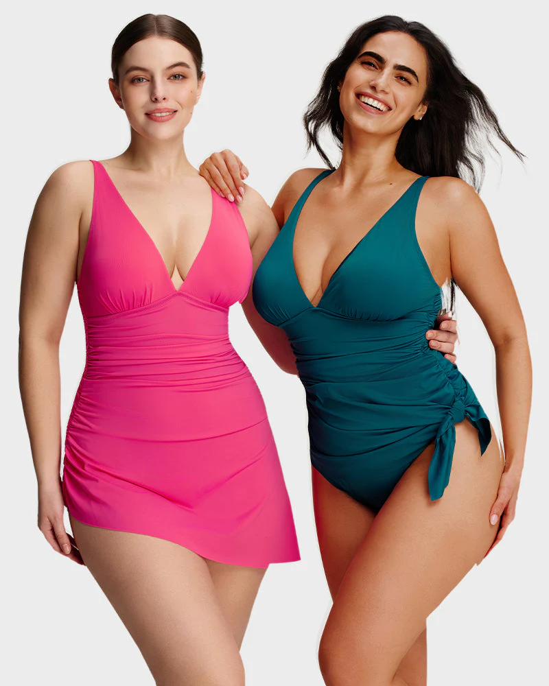 Ruched V-Neck Side Tie Slimming Swim Dress - Image 14