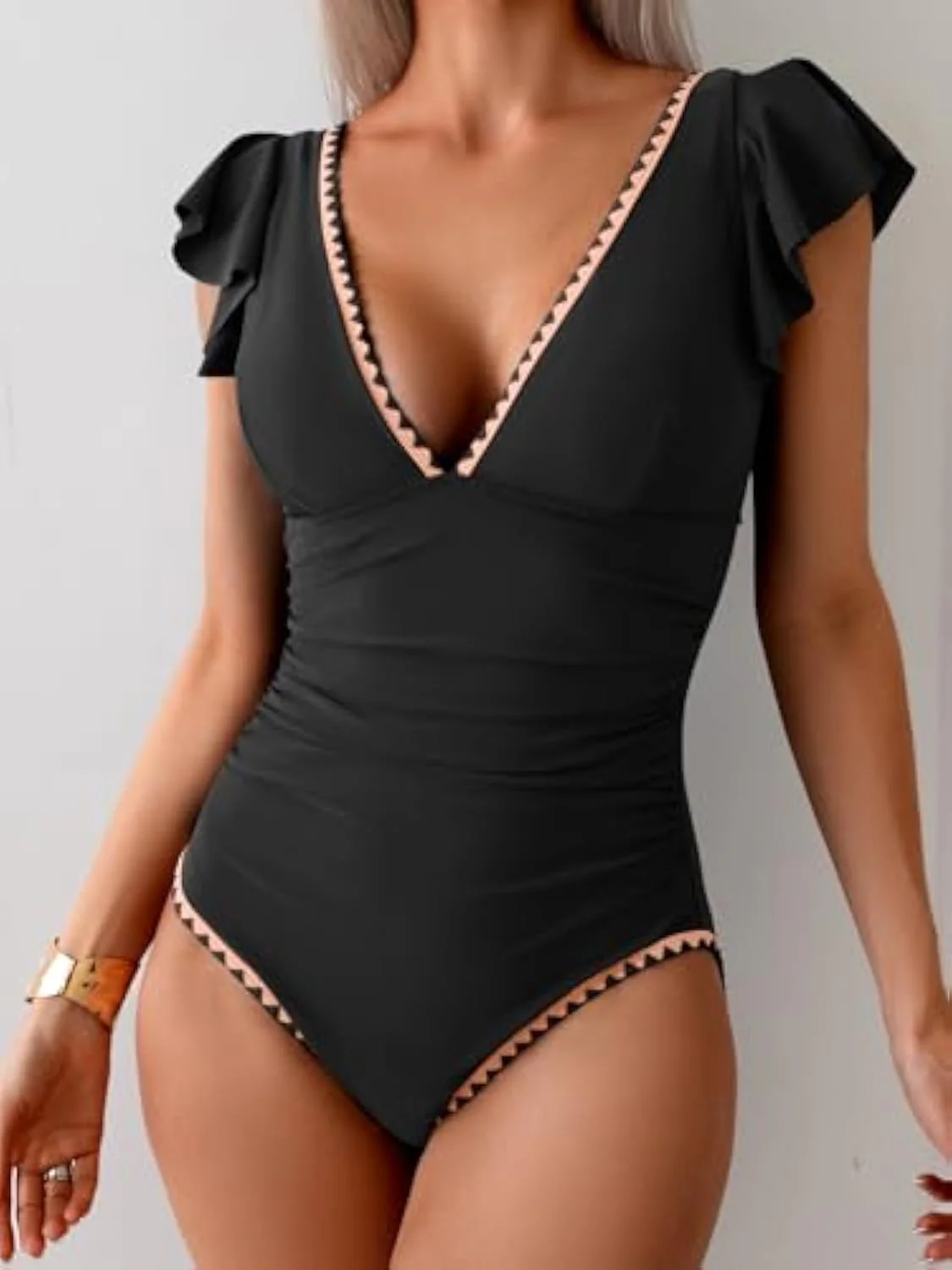 Ruffle V Neck Tummy Control One Piece Swimsuit - Image 30