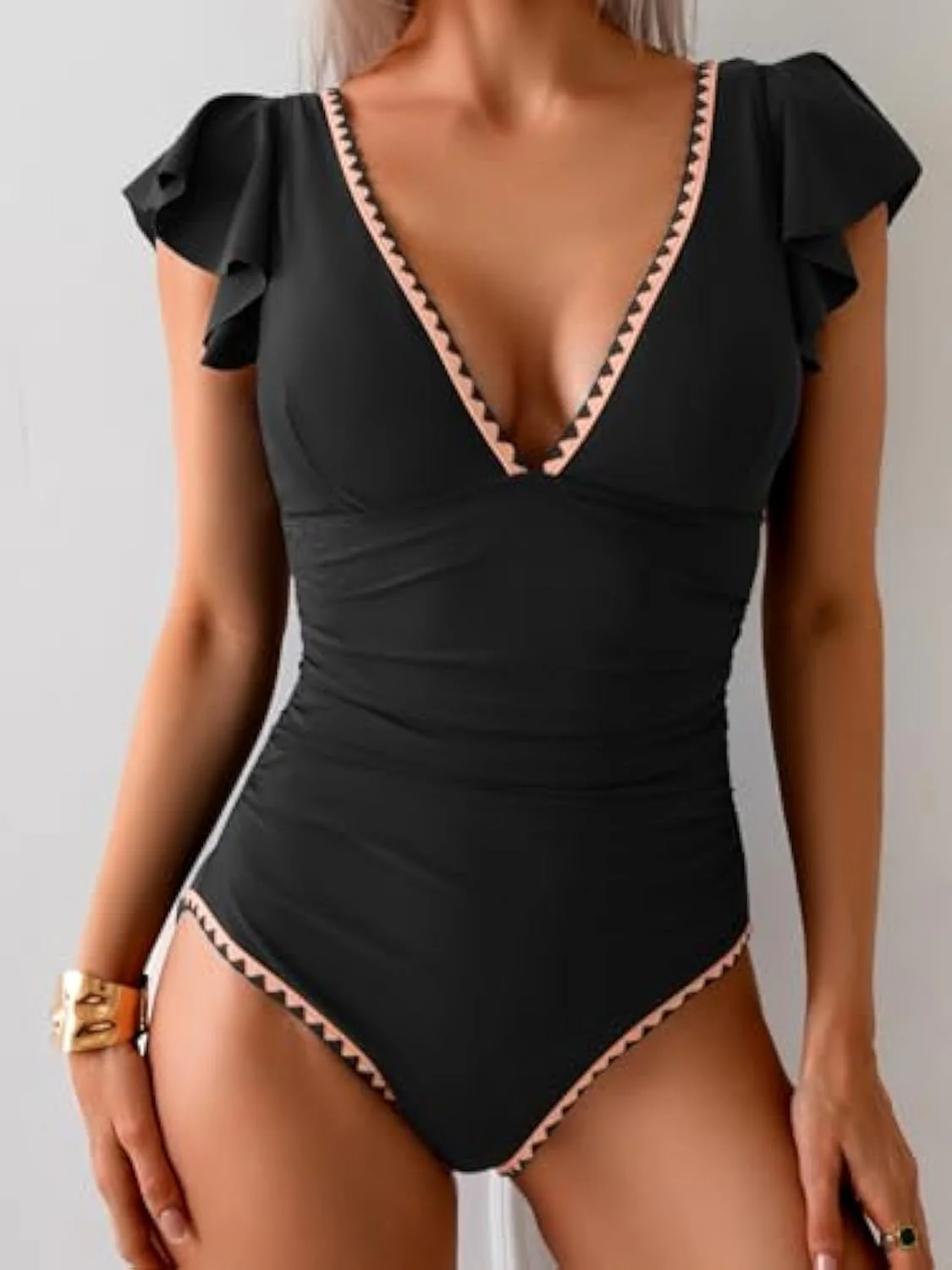 Ruffle V Neck Tummy Control One Piece Swimsuit - Image 32