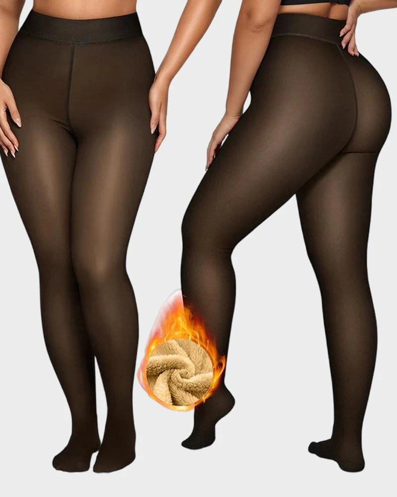 Semi-Transparent Single Seam Fleece Lined Tights - Image 4