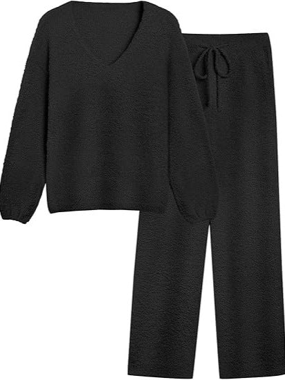 Soft Fuzzy V-Neck Loungewear Set - Image 23