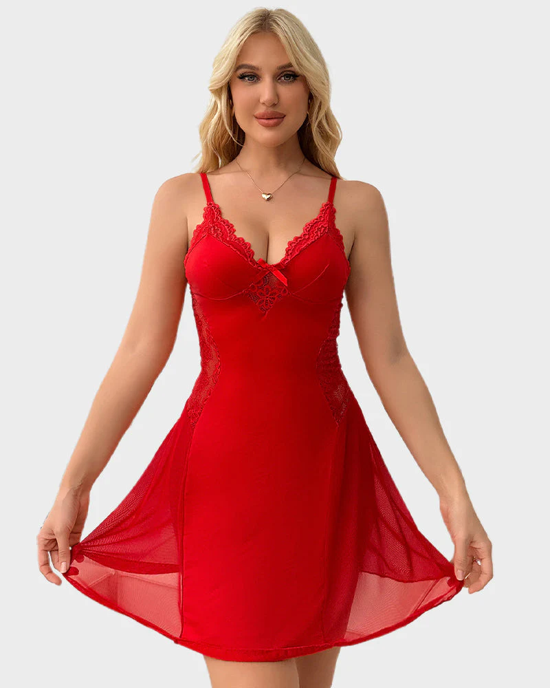 Soft V-Neck Sheer Lace Mesh Nightgown - Image 2