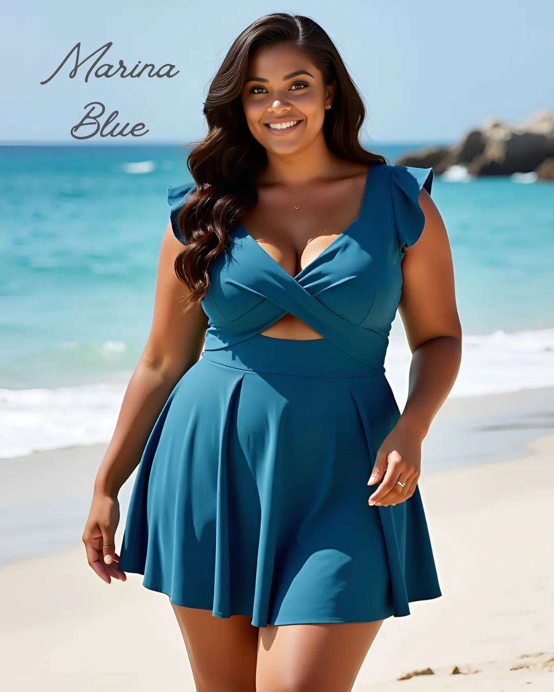 Women's One Piece Tummy Control Swimsuit Ruffle Cutout Swimdress - Image 11