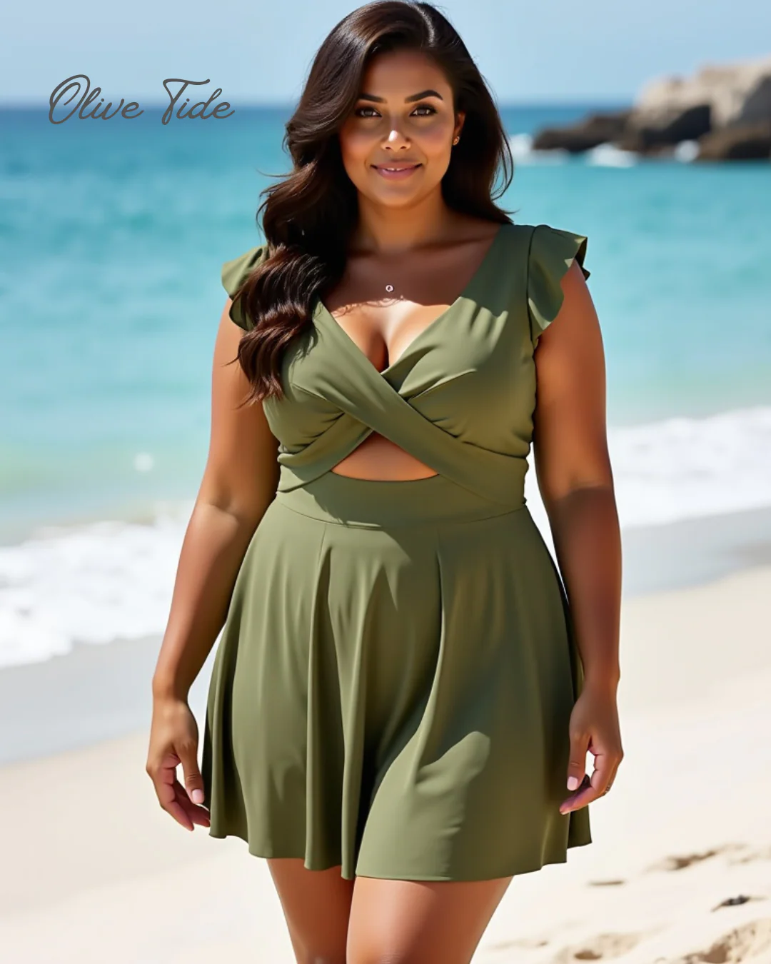 Women's One Piece Tummy Control Swimsuit Ruffle Cutout Swimdress - Image 12