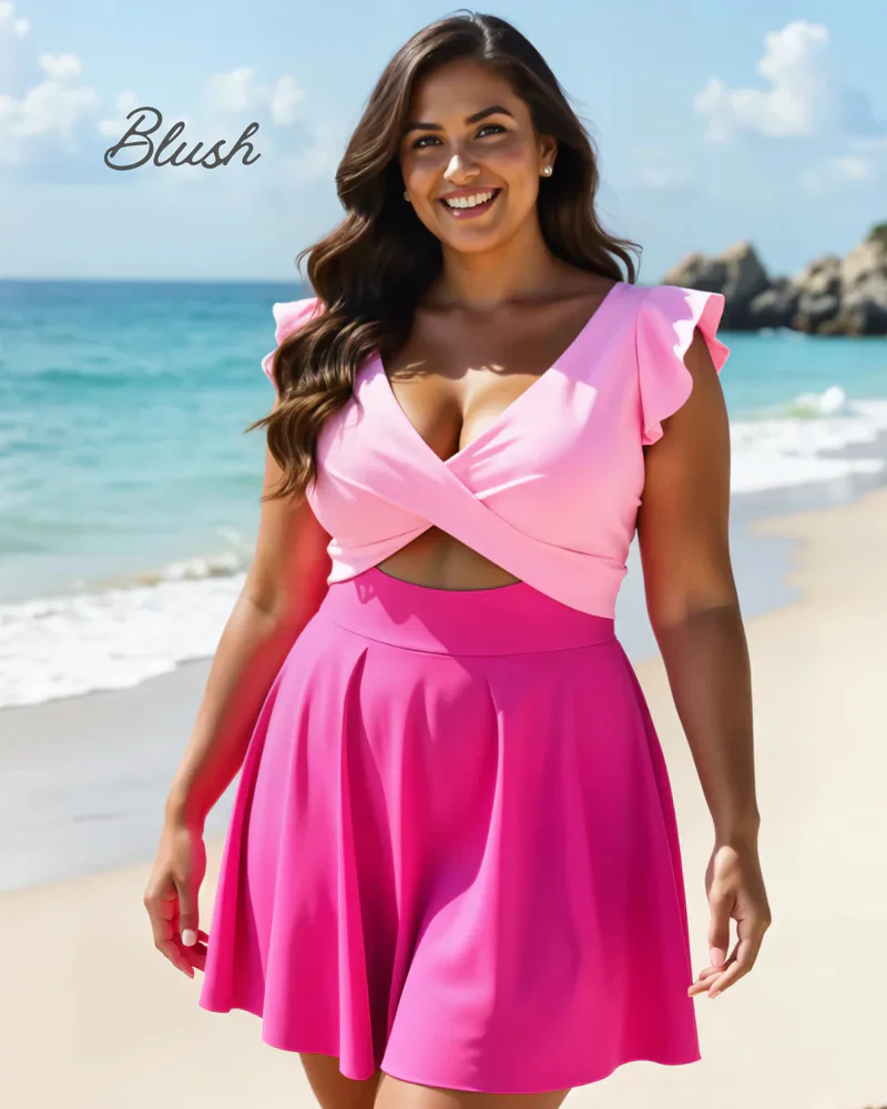 Women's One Piece Tummy Control Swimsuit Ruffle Cutout Swimdress - Image 7