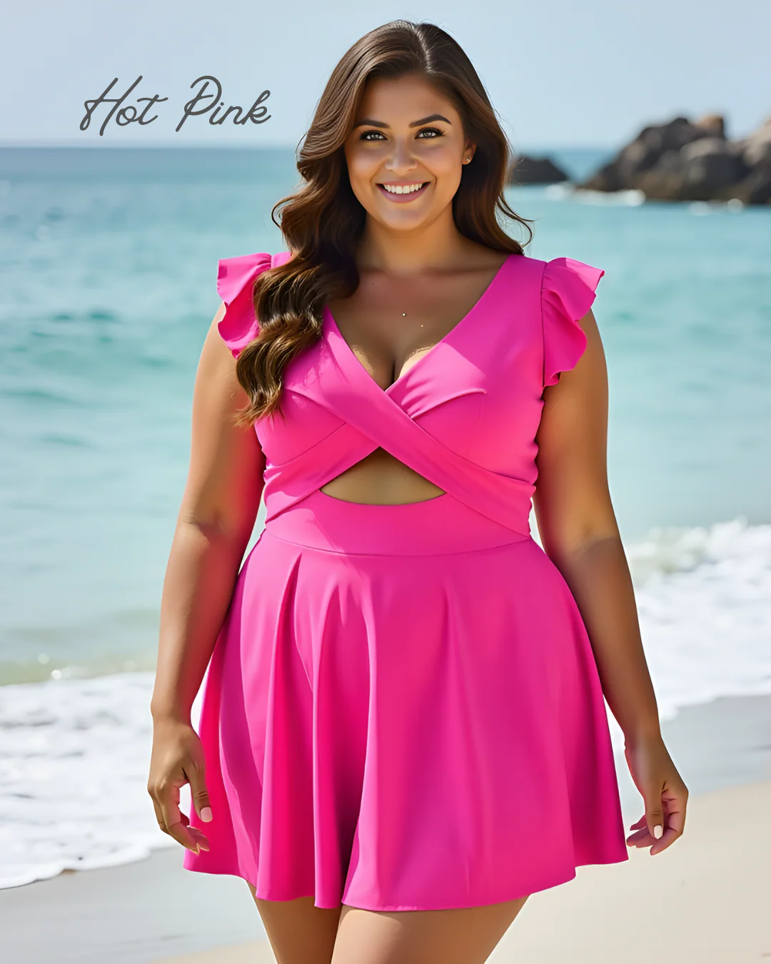 Women's One Piece Tummy Control Swimsuit Ruffle Cutout Swimdress - Image 9