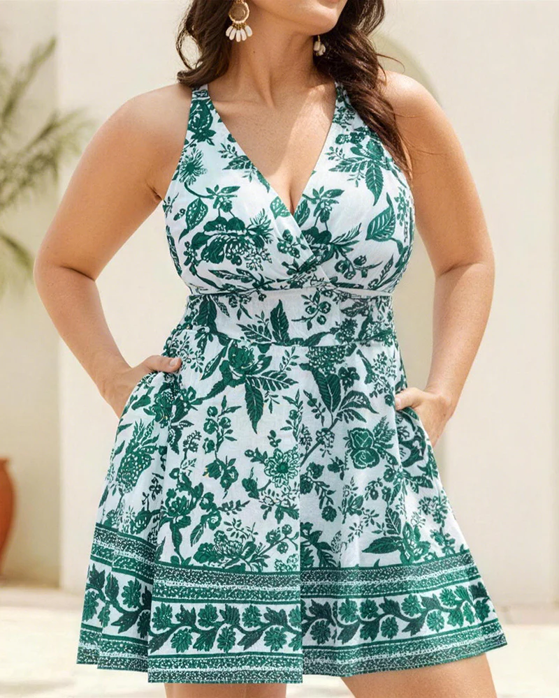 Tummy Control Boho Swim Dress with Pockets - Image 13