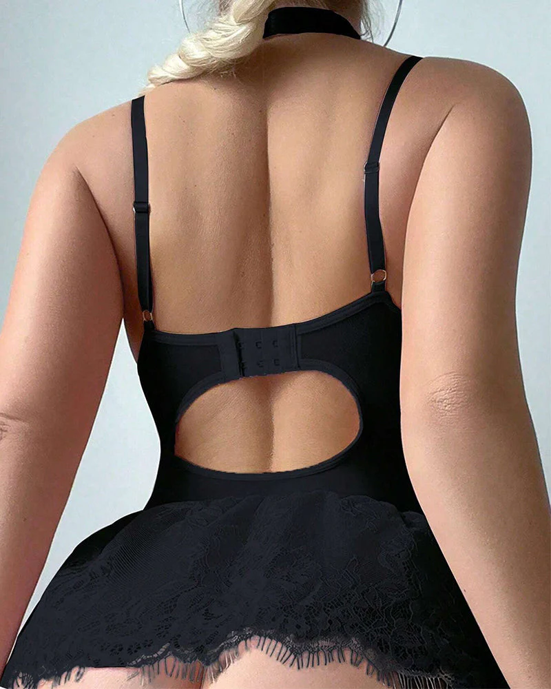 Wedding Season Mature Series Lace Splice Steel Ring Bodycon Sexy Lingerie Dress Suit - Image 4