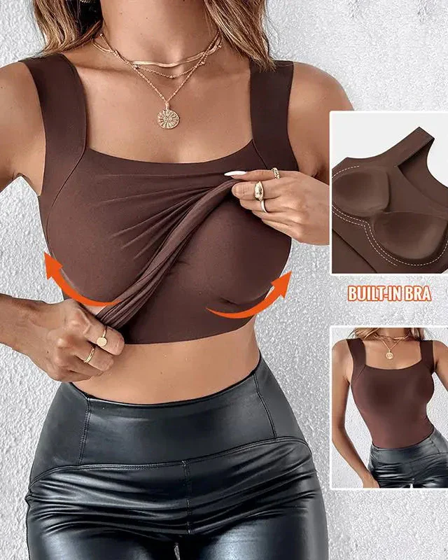 Women's Basic Square Neck Sleeveless Double-Layer Tank Tops Shaping Vest