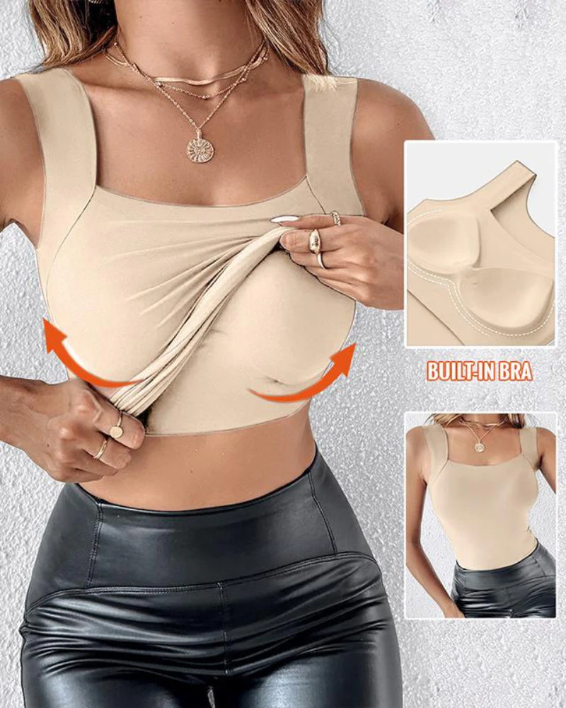 Women's Basic Square Neck Sleeveless Double-Layer Tank Tops Shaping Vest - Image 7