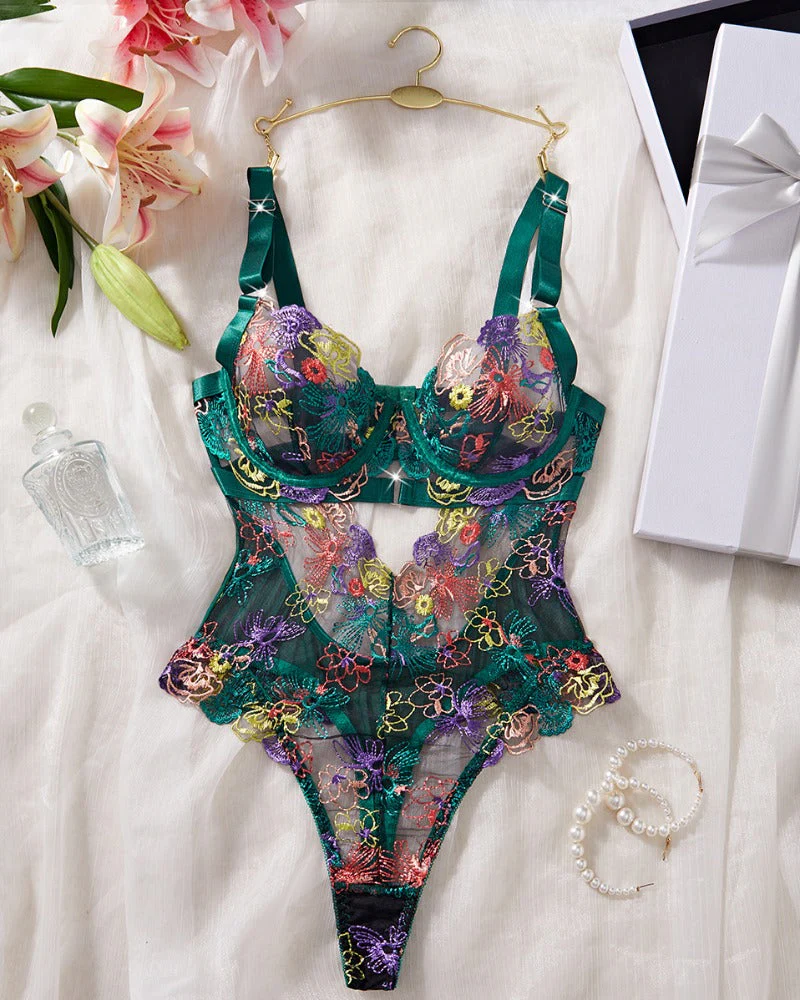Women's Floral Embroidery Cut Out Sheer Sexy Lingerie - Image 6