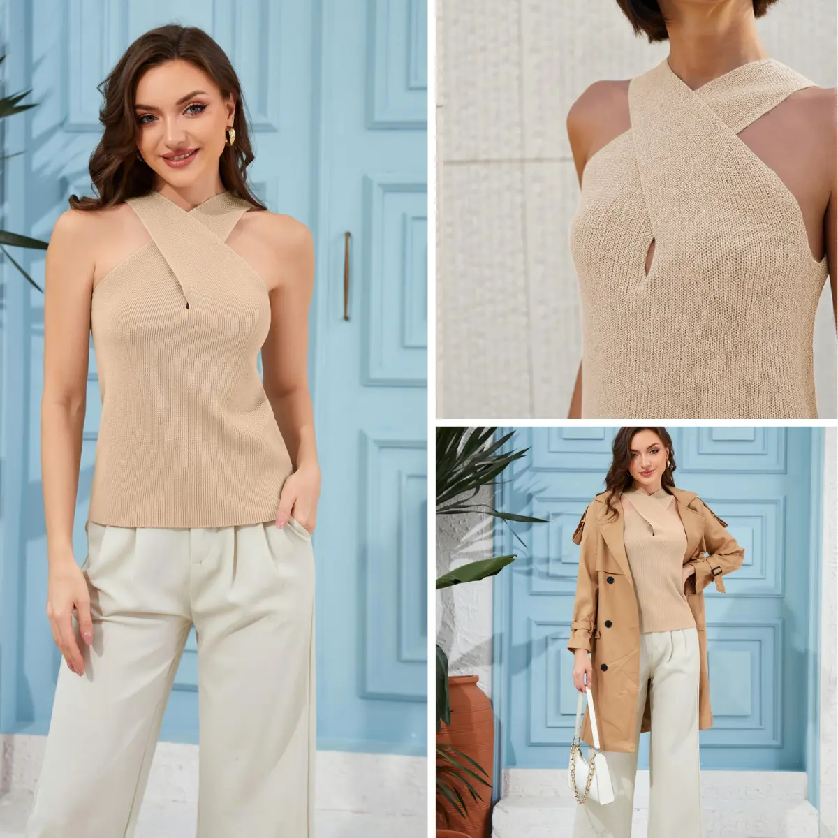 Women's Halter Knit Tank Top Sleeveless Blouse - Image 3