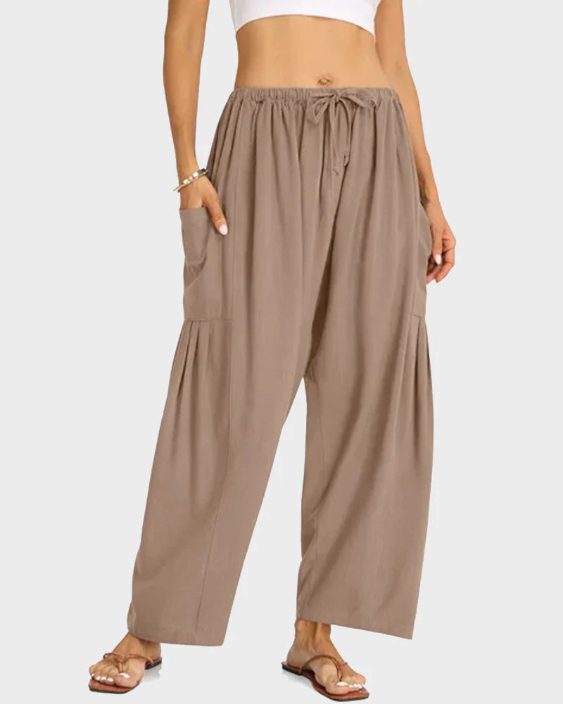 Womens Linen Wide Leg Pants Casual Loose Beach Palazzo Harem Pants with Pockets - Image 16