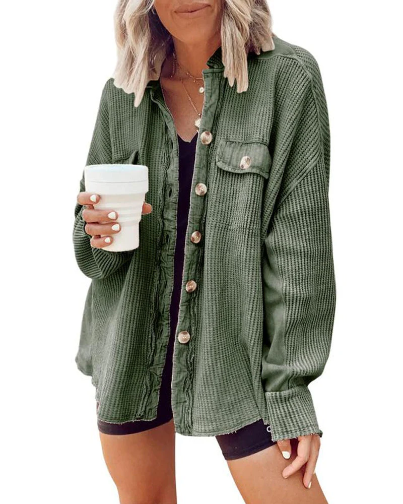 Women's Loose Fit Batwing Sleeve Waffle Knit Tops - Image 8