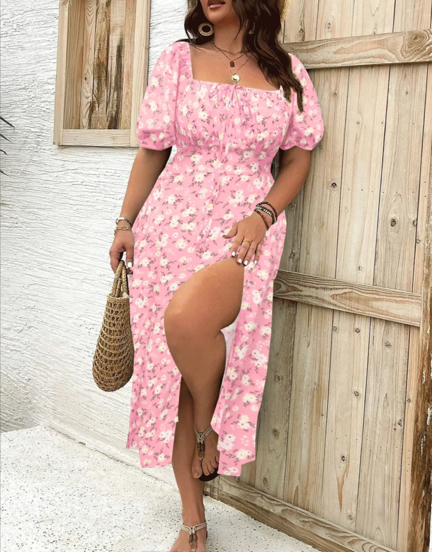 Women's Plus Size Temperament Slimming Split Floral Dress - Image 17