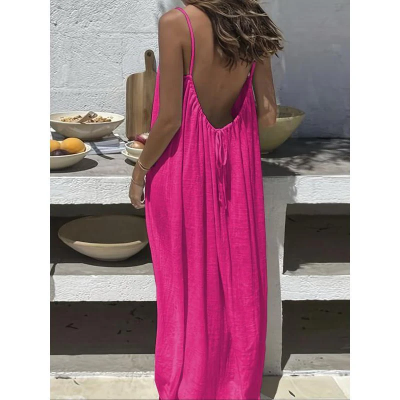 Womens Sleeveless Cami Lounge Maxi Dress Solid Color Sleepwear - Image 13