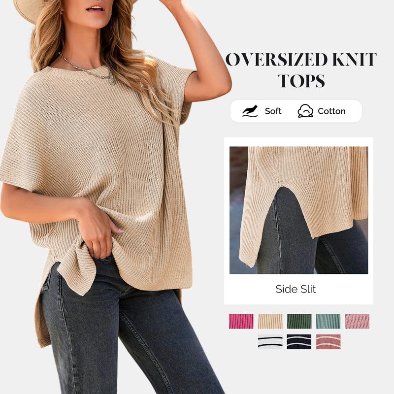 Women's Summer Solid Wool Pullover - Round Neck, Loose Short-Sleeve - Image 3
